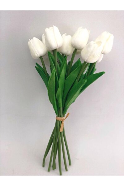 YAPAY ÇİÇEKÇİNİZ Islak Lale Yapay Çiçek 10'lu Lale Doku Beyaz