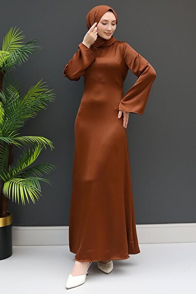 GİZ AGİYİM Σατέν Φόρεμα Κανέλας - Κορδόνι στην πλάτη