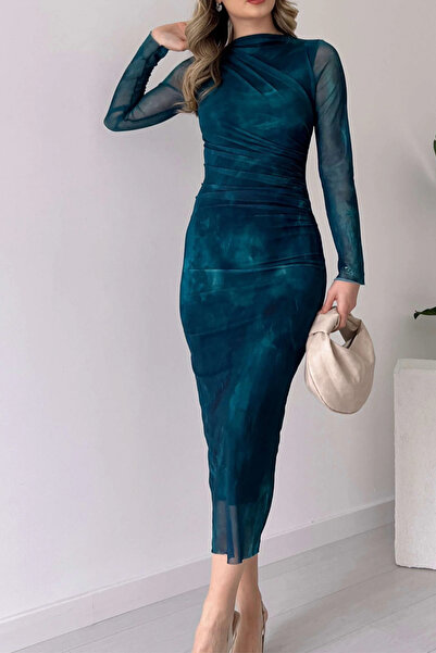 Sorridi أزرق فيروزي - فستان طويل من قماش التول Kailey