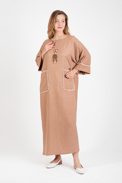 Hatun Atila HatunAtila Oversize Μακρύ Φόρεμα - Με Κροσέ, Κολιέ και Λεπτομέρεια Τσέπης - 5072