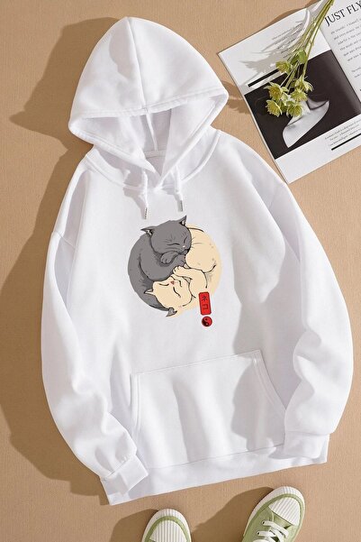 trendypassion سويت شيرت مطبوع عليه قطط يين يانغ للجنسين