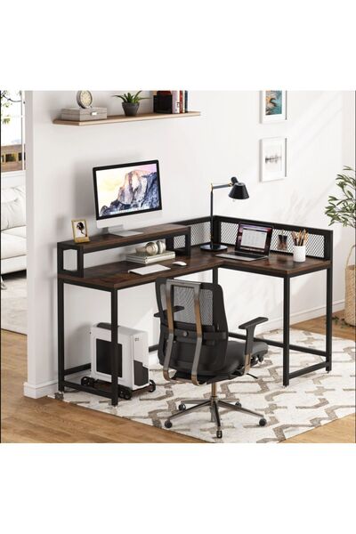 Zizuva Tasarım L Model Raflı Çalışma Masası
