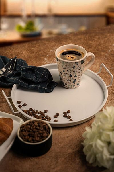 Doreline Metal Cream Serving Tray with Metal Handles 24cm, Coffee Tray, Presentation Tray, Breakfast Tray