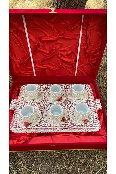 Midyat Artuklu Gümüşçülük Telkari Gümüş 6'lı Tepsi Fincan Takımı