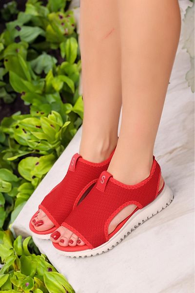 LEYDİ SHOES Stark-02 Red Knitwear Sandals