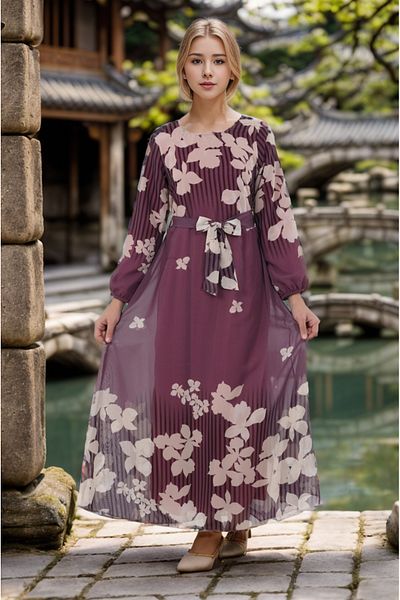Joui Co Rochie Lungă Fată 11-15 Ani cu Motiv Floral - Lungime Hijab