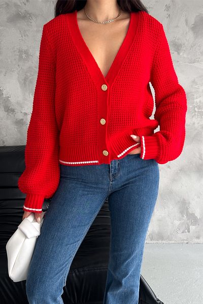 FEMELLE Gold Buttoned Stripe Detailed Knitted Knitwear Cardigan - Women's, Standard Size