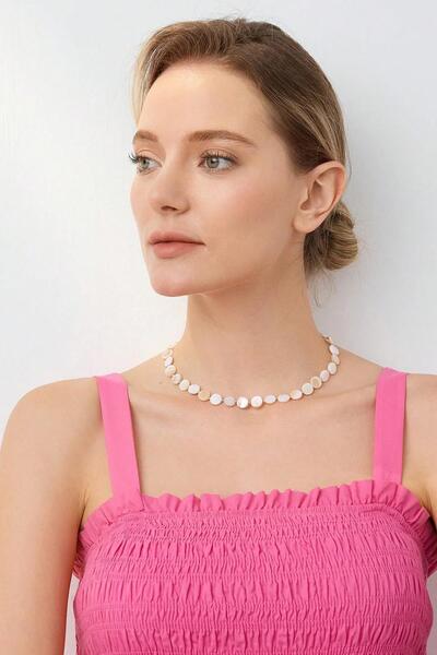 New Obsessions 18K Altın kaplama Doğal Sedef Boncuklu Kolye