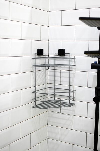 Hagen Ömür Boyu Paslanmaz Yapışkanlı Banyo Köşeliği Şampuanlık Ikili Delmeye Son, Matkap Vida Yok