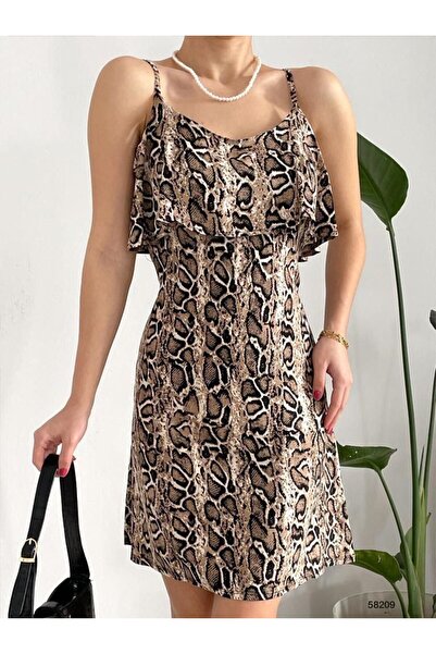 REELMODA Βαμβακερό μίνι φόρεμα βισκόζης - Καλοκαίρι με λεπτές τιράντες, μοτίβο, φουντωτό