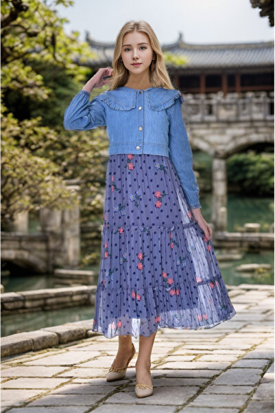 Joui Co Kız Çocuk Elbise Kot Bolerolu  Çiçekli İki Parça Elbise 11 Yaş-12 Yaş-13 Yaş-14 Yaş-15 Yaş-16 Yaş