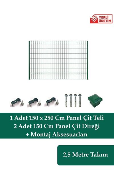 Fence Company 150 Cm X 2,5 Metre Panel Çit Takım | Yeşil Bahçe Çiti (AKSESUAR...