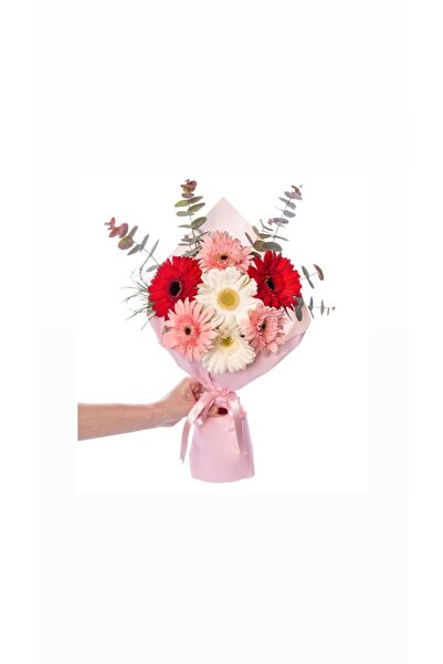 FUYU ÇİÇEKÇİLİK Beyaz Papatya ve Kırmızı Gerbera Çiçek Buketi