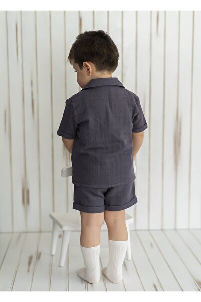 Kirazkids Crab Shirt Shorts Muslin Set - Anthracite