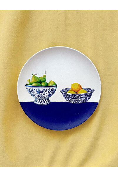 unique florya Limonlu Blue blanc Meyve Duvar Tabağı Dekoratif Bahçe Balkon Mu...