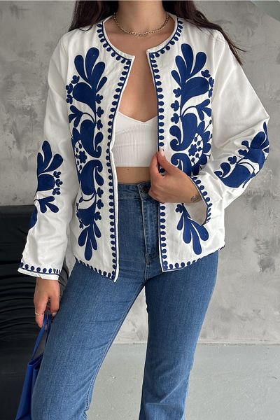 FEMELLE Geaca de damă vintage albastră - broderie completa