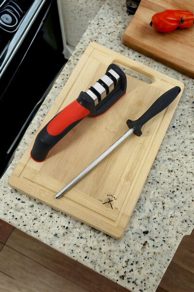 SürLaz Bıçak Bileme Seti Kesme Tahtası Bıçak Bileyici 3 Parça Set