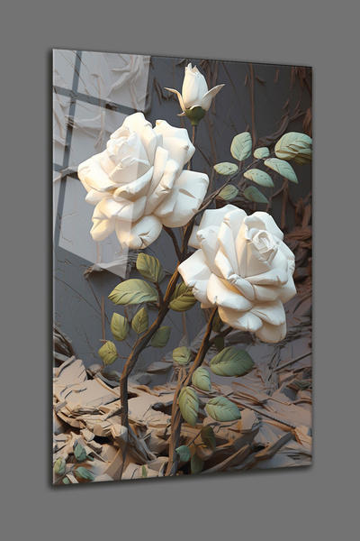 BV DEKOR TABLO DE STICLA CU FLORI DE TRANDAFIR 3D-FLORI DE TRANDAFIR TABLO DE STICLA DECORATIV-TABLO DE PERETE-DECOR ACASA-CADOU DE CASA