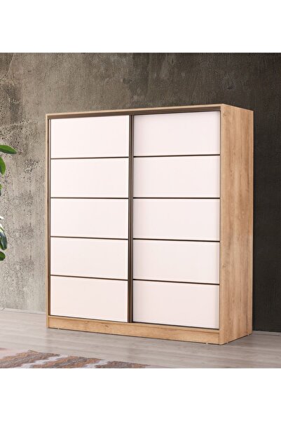 beenal Venüs Sürgülü Gardırop 200 Cm - Lefkas Ceviz-beyaz