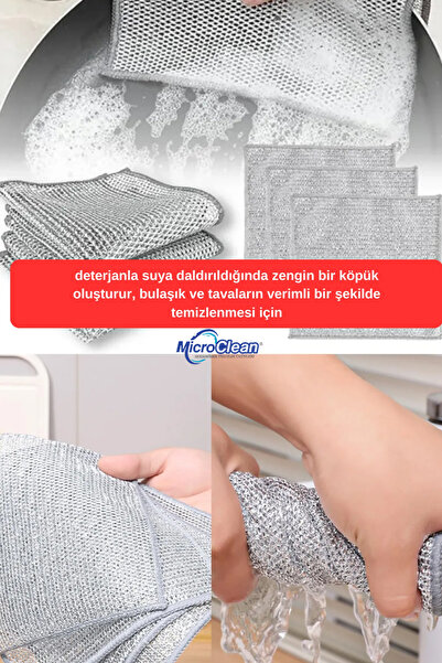 Micro Clean (3 Adet) Sihirli inox Paslanmaz Telli Bulaşık Bezi Kir,pas ,yağ sökücü Temizlik Bezi