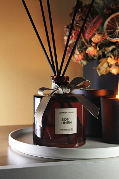 CHANZA HOME Büyük Boy 500 CC Amber Rengi Camda Özel Tasarım Soft Lınen Çubukl...