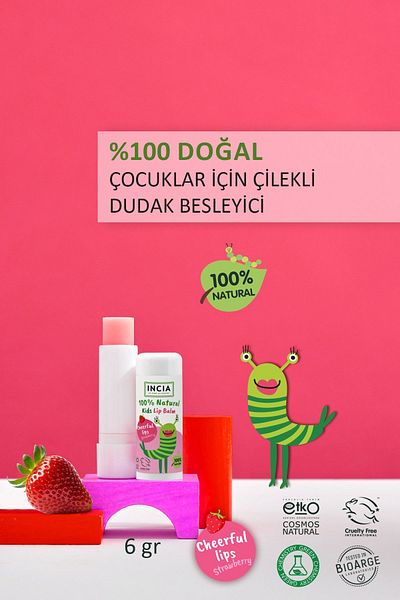Incia 100 % natürliche, nährende Erdbeer-Kräuter-Feuchtigkeits-Lippenpflegecreme für Kinder, 6 g