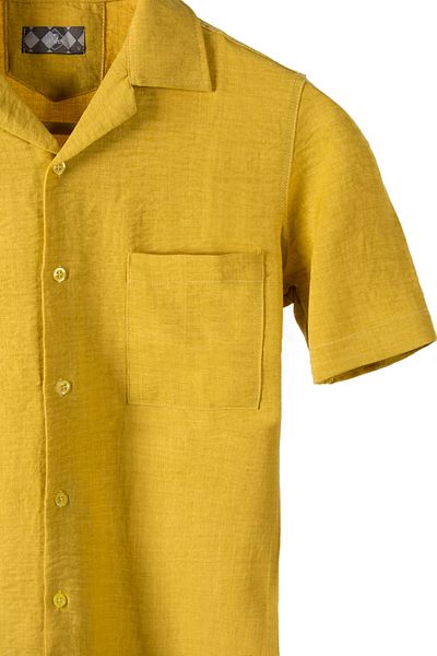 ADEGO Cămașă de vară pentru bărbați, slim fit, galben muștar - mânecă scurtă, bumbac solid