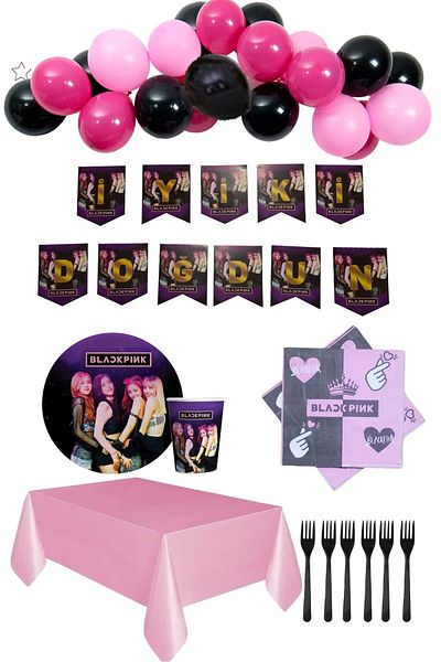 BİDOLUMUTLULUK Birthday Black Pink Balloon Chain Set - Party Entertainment Celebration