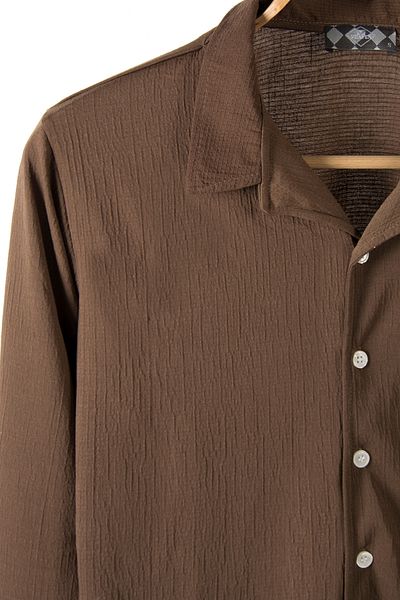 VEAVEN Men's Brown Apache Collar Long Sleeve Shirt - Comfortable Fit