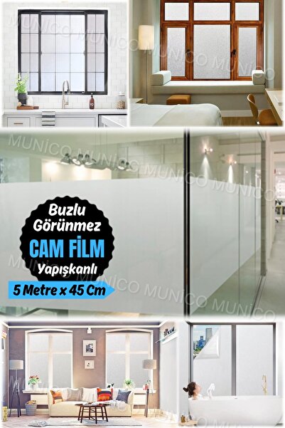 Munico 500 x 45 Cm Gizlilik Filmi Cam Pencerelere Anti UV Güneş Engelleyici Pencere Banyo Ofisi Yapışkanlı