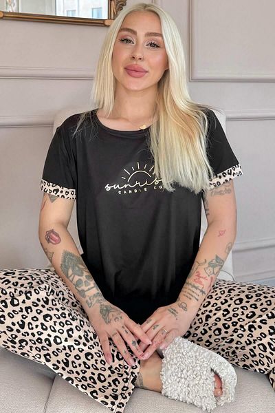 Pijamaevi Sunshine Patterned Black Bamboo - Γυναικείο Σετ κοντομάνικο πιτζάμα
