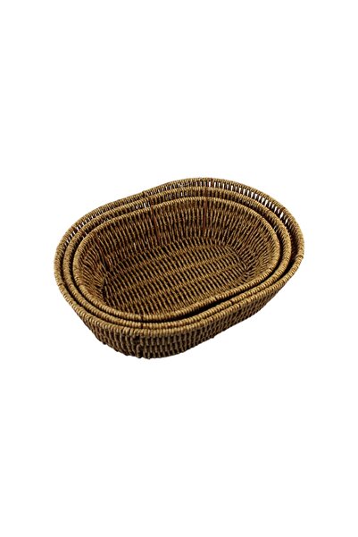 ALBETTO 3-Piece Rattan Plastic Basket - Bread and Fruit Basket, Oval 3 Size 3716