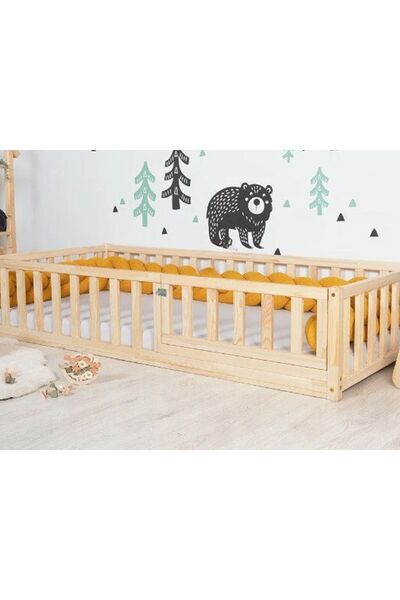 OPPİPO 50 Cm Korkuluklu Montessori Karyola - Ahşap Çocuk Karyolası - Opmont-15