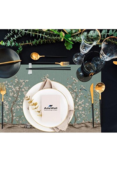 Adawall Green Bird Garden Fabric American Service Set of 4 35X50Cm (Ulusl. Washing and Fade Resistance Certificate)