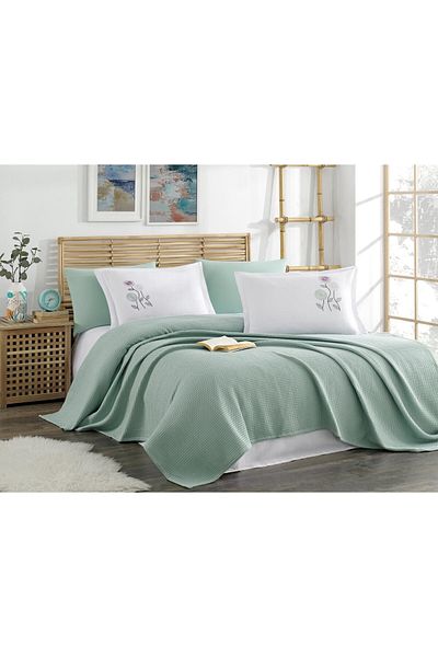 NAURA Concept Double Organic Bamboo Pique Set - Battal with 4 Pillows