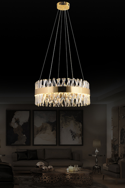 RONİSU AYDINLATMA 60'lık Taşlı Sarkıt Led Avize  Kristal Taş Salon Avize