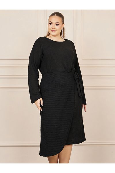Styli Plus Waffle Texture Wrap Style A-Line Midi Dress