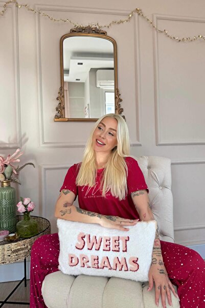 Pijamaevi Dámská pyžamová souprava s krátkým rukávem z bambusu - bordový kouzelný vzor