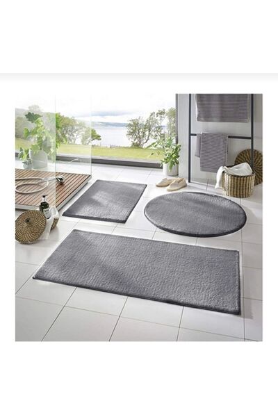 AKSU Post 3'lü Banyo Halısı (60X100, 40X60, 60X60 YUVARLAK) Peluş Post Halı K...