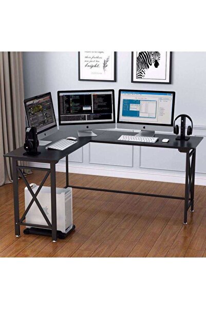 Zizuva Tasarım L Model Siyah Çalışma Masası