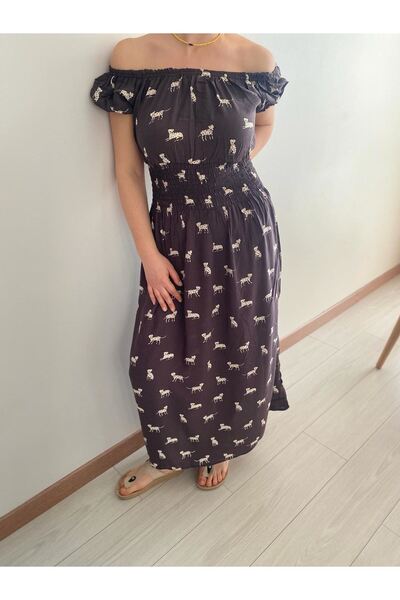 sharin Γυναικείο καλοκαιρινό φόρεμα με γιακά Madonna Anthracite Long Gipeli 12A-2212