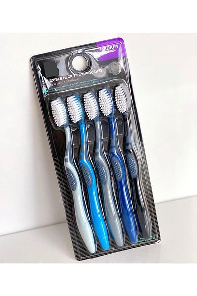 QUEEN AKSESUAR German Quality Special 1 Size 5 Toothbrush Set for Men Blue Gray Black Set