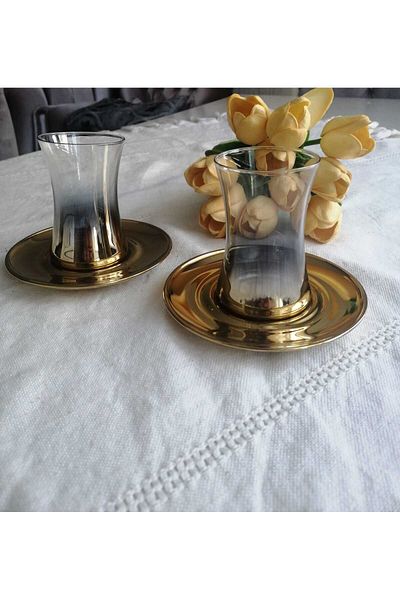 Dnz Krosno Tea Set Gold Gilt Plated 12 Piece Set for 6 People