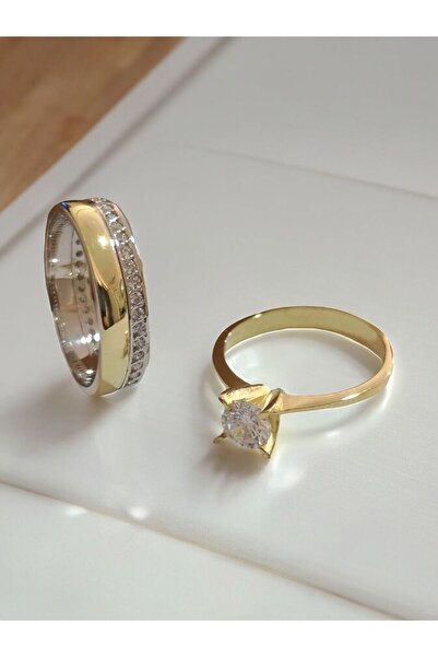 Alyans Gümüş Evi 5 Mm Taşlı Tektaş Hediyeli Alyans