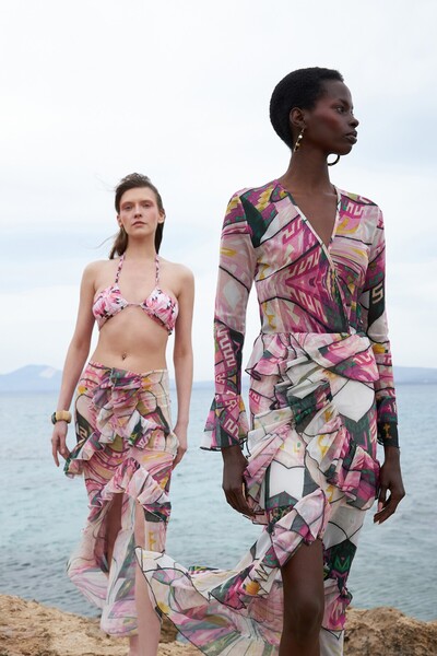 Bashaques Pink Sulca Desen Fırfırlı Elbise