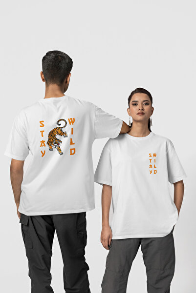 Harmandar Stay Wild Unisex White Oversize T-Shirt - 100% Cotton, Comfortable Fit