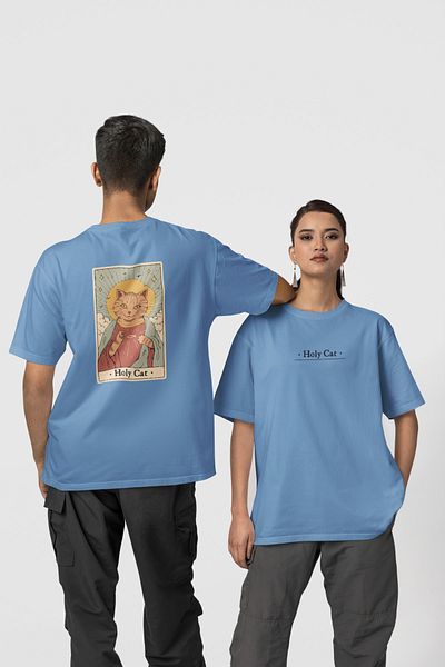 Harmandar Μπλουζάκι με στάμπα Holy Cat Unisex Λευκό Oversize - 100% βαμβάκι