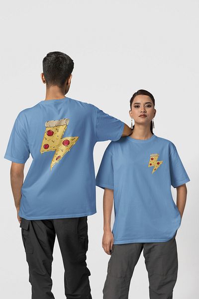 Harmandar Μπλουζάκι Unisex Λευκό Oversize με σχέδιο πίτσας - 100% βαμβάκι