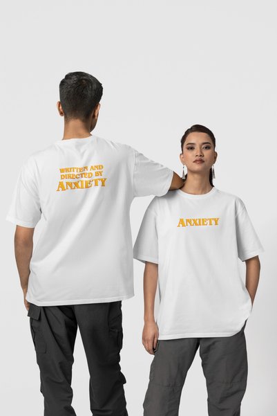 Harmandar T-shirt мајица Oversize kroj кроја, бела, са Štampano анксиозности ...