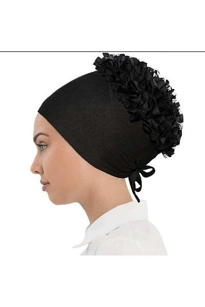 İmpavido Black Elif Nisa 3-Piece Frilly Combed Cotton Bonnet Set